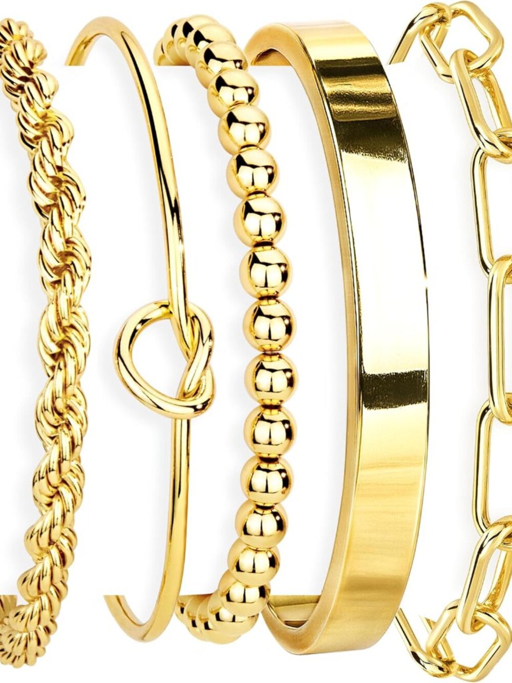 Stackable Gold Cuff & Bangle Bracelet Set - Fashionable Non-Tarnish Accessories
